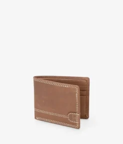 Fashion Bosanova Cartera americana piel marrón con costuras sin portamonedas