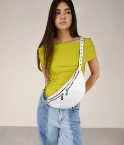 Fashion Bosanova Riñonera blanca con cremalleras y argollas metálicas