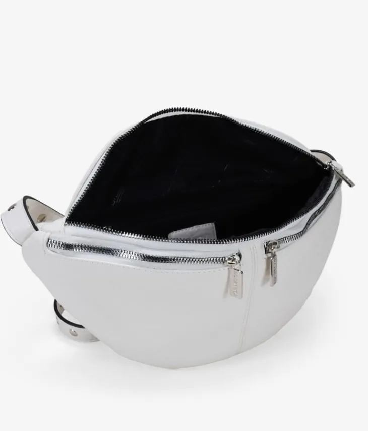 Fashion Bosanova Riñonera blanca con cremalleras y argollas metálicas