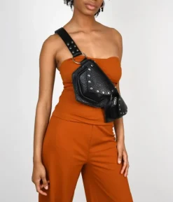 New Bosanova Riñonera negra con doble bolsillo y solapas