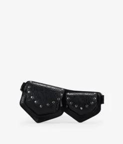 New Bosanova Riñonera negra con doble bolsillo y solapas