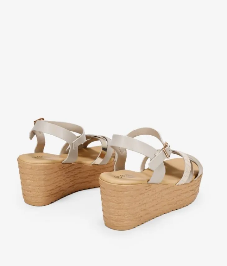 Clearance Bosanova Sandalias beige con plataforma efecto esparto