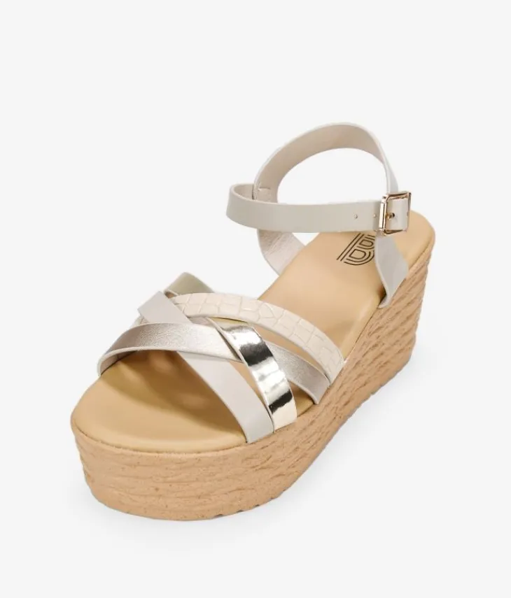 Clearance Bosanova Sandalias beige con plataforma efecto esparto