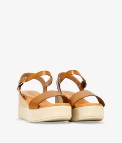 Sale Bosanova Sandalias de cuña marrones en piel con hebilla