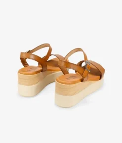 Sale Bosanova Sandalias de cuña marrones en piel con hebilla