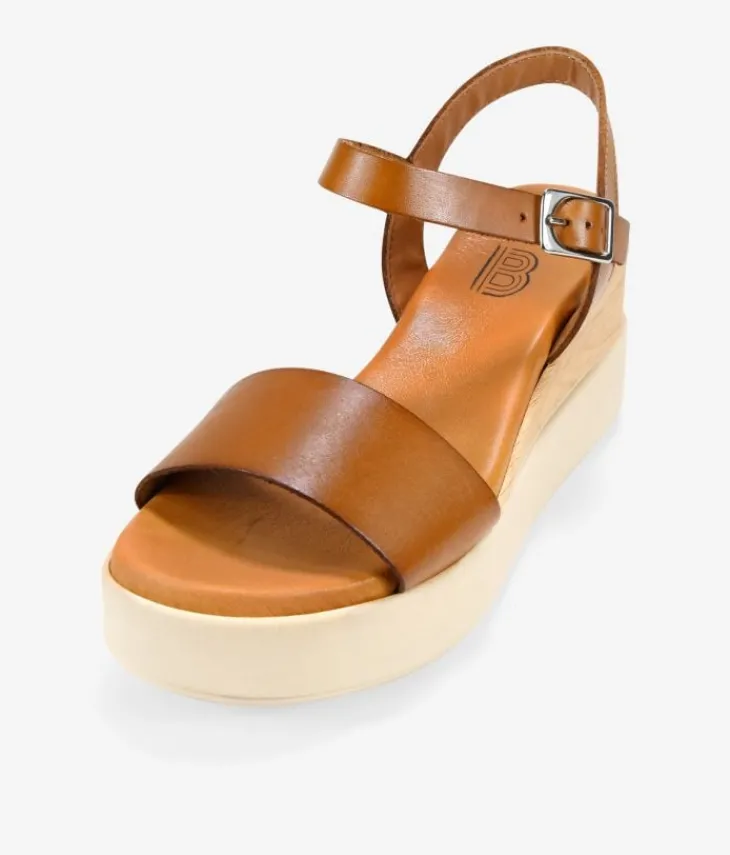 Sale Bosanova Sandalias de cuña marrones en piel con hebilla