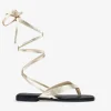 Fashion Bosanova Sandalias de dedo doradas con tiras atadas