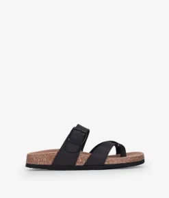 Best Bosanova Sandalias de dedo planas negras con suela de corcho