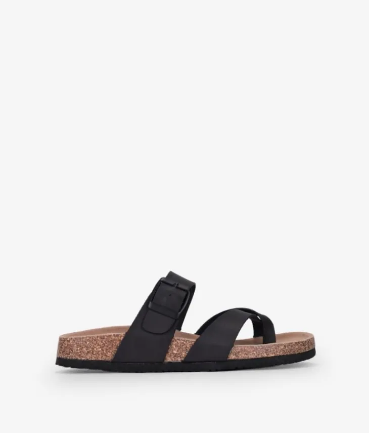 Best Bosanova Sandalias de dedo planas negras con suela de corcho