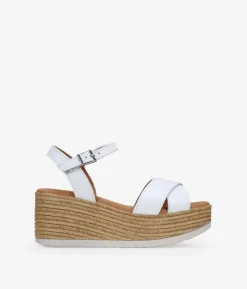 Best Bosanova Sandalias de piel blancas con cuña y plataforma de esparto