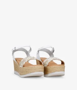 Clearance Bosanova Sandalias de piel blancas con cuña efecto esparto