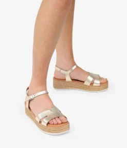 Best Bosanova Sandalias de piel doradas con plataforma efecto esparto