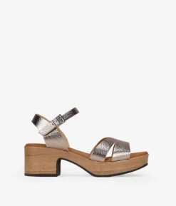 Outlet Bosanova Sandalias de piel metalizadas con tacón efecto madera