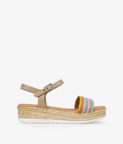Outlet Bosanova Sandalias de piel multicolor con cuña efecto esparto
