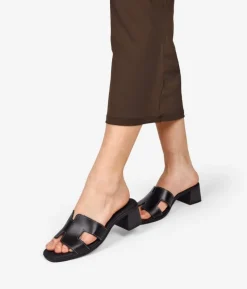 Discount Bosanova Sandalias de piel negras con tacón efecto madera