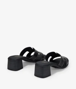 Discount Bosanova Sandalias de piel negras con tacón efecto madera