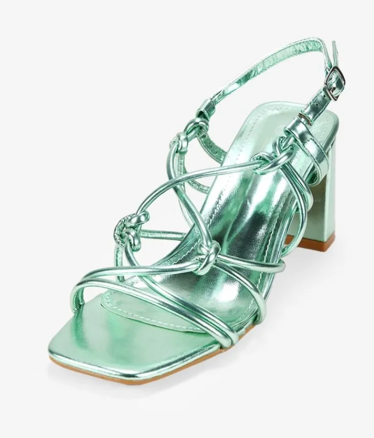 Clearance Bosanova Sandalias de tacón verde metalizado con cuerdas