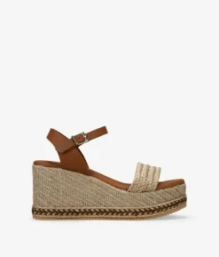 Outlet Bosanova Sandalias marrones en piel con cuña de esparto