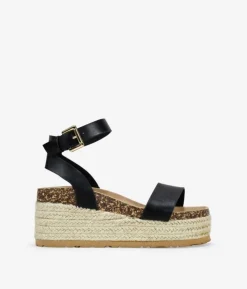 Outlet Bosanova Sandalias negras con plataforma de esparto