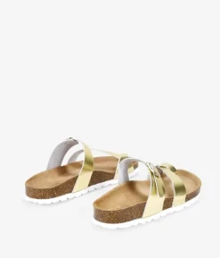 Outlet Bosanova Sandalias planas de piel doradas con suela de corcho