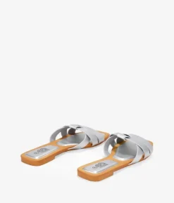New Bosanova Sandalias planas plateadas con puntera cuadrada