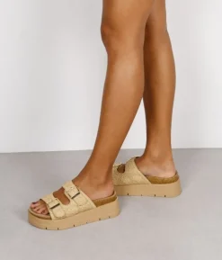 Sale Bosanova Sandalias plataforma beige con doble hebilla