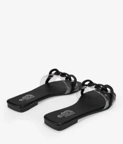 Fashion Bosanova Sandalias transparentes negras con cadena