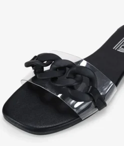 Fashion Bosanova Sandalias transparentes negras con cadena