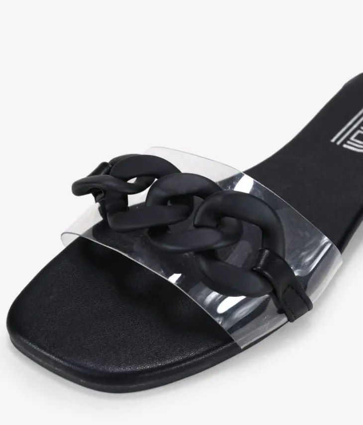 Fashion Bosanova Sandalias transparentes negras con cadena