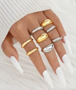 Best Bosanova Set de anillos metálicos dorados y plateados