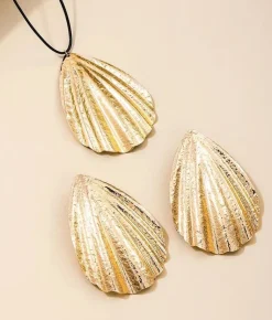 Outlet Bosanova Set de collar y pendientes con concha dorada grande