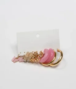 Outlet Bosanova Set de pendientes resina y metálicos rosa y oro