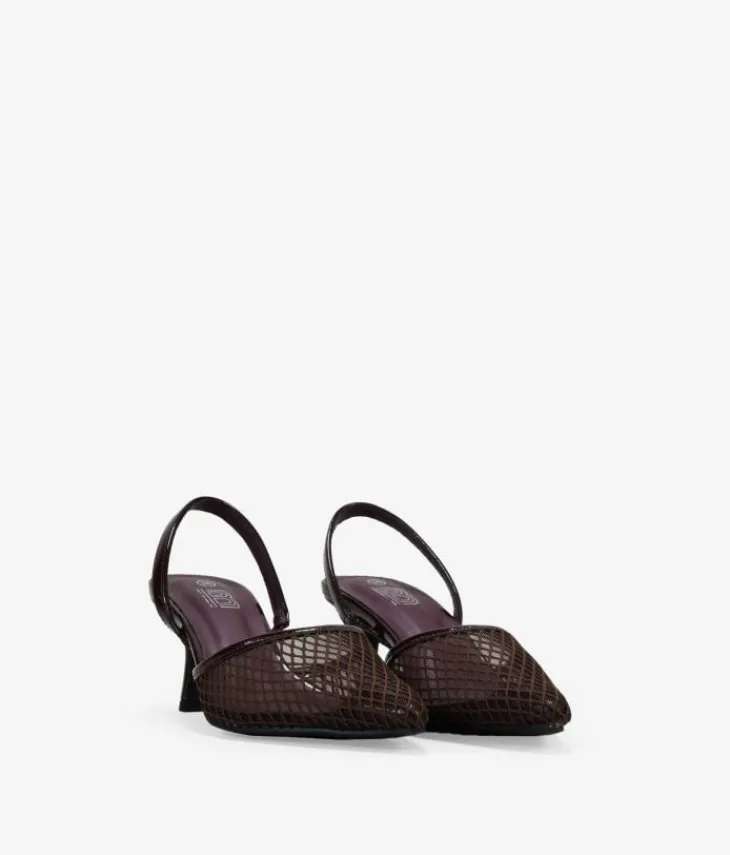 Clearance Bosanova Zapatos de tacón marrones destalonados de malla