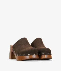 Outlet Bosanova Zuecos marrones con tacón ancho y tachas