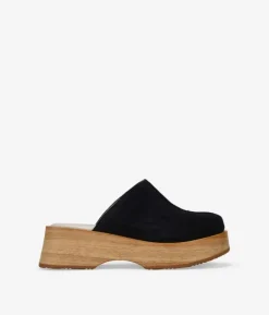 Sale Bosanova Zuecos negros en piel con suela de madera