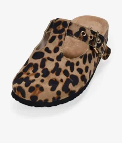 Clearance Bosanova Zuecos planos de leopardo con hebilla